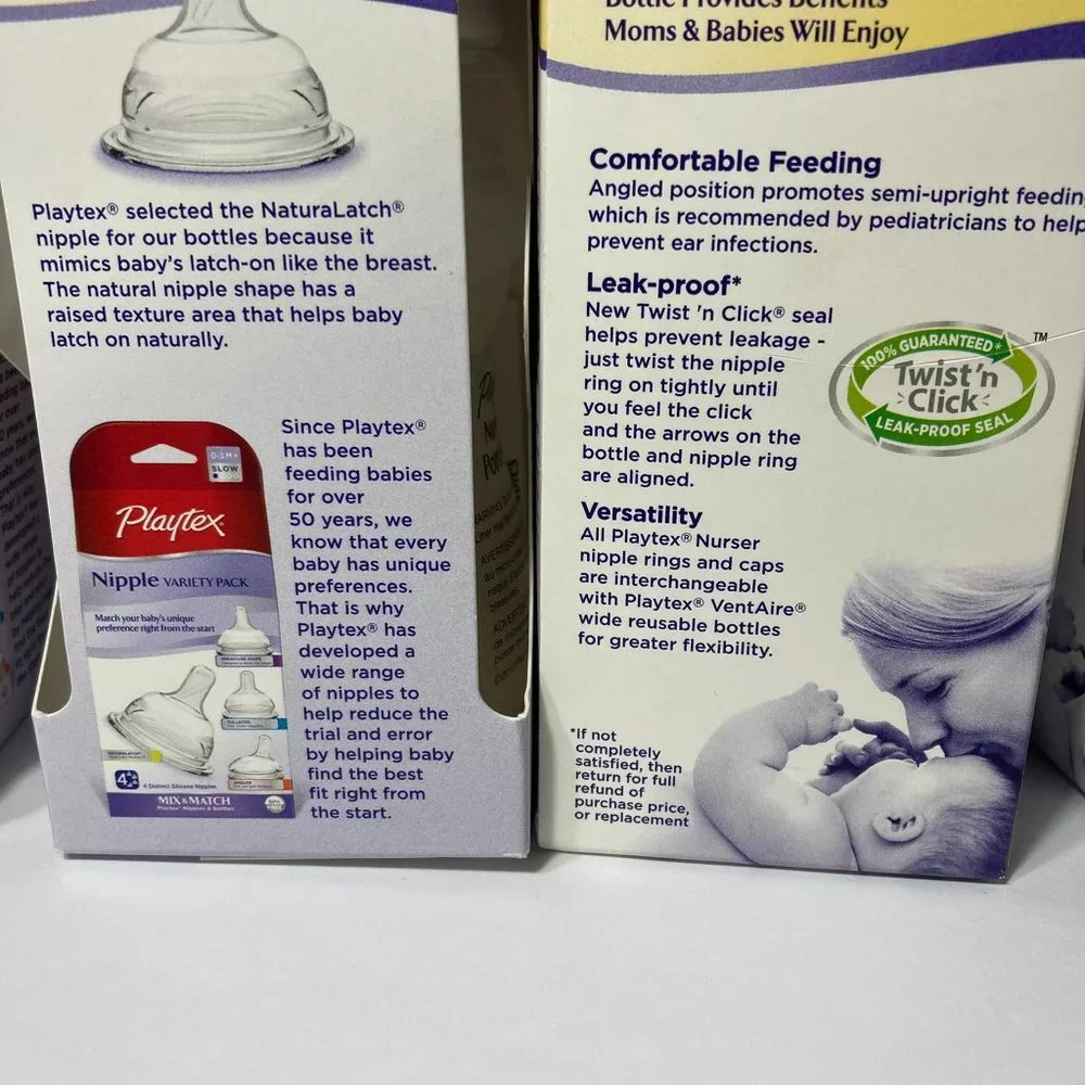 Playtex Baby Bottles Nurser with Drop Ins Liners Angled NaturaLatch SLOW 0-3M+